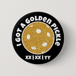 Pickleball Golden Pickle Gold Glitter Black 6 Cm Round Badge