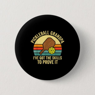 Pickleball grandpa vintage sunset paddle 6 cm round badge