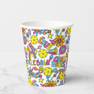 Pickleball  Groovy, retro 90s, white  paper cups