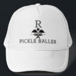 Pickleball Guy Custom Monogram Initial Name  Trucker Hat<br><div class="desc">Pickleball Guy Custom Monogram Initial Name -- tastefully done -- --This is a great gift -- fun / attractive / unique. Personalise it with his initial and first name.   If you have any design questions or a special request,  please send a chat or an email to: charmdesignstudio@rcn.com</div>