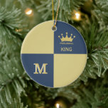 Pickleball Guy King Monogram Initial Ceramic Tree Decoration<br><div class="desc">He'll be a winner with this special gold and blue Christmas ornament -- truly makes him the king of the court -- Blue and Gold, with a crown of course, and a 2-tone 3D Monogram. Would also make a wonderful gift for the pickleball enthusiastic. Any design questions, just send an...</div>