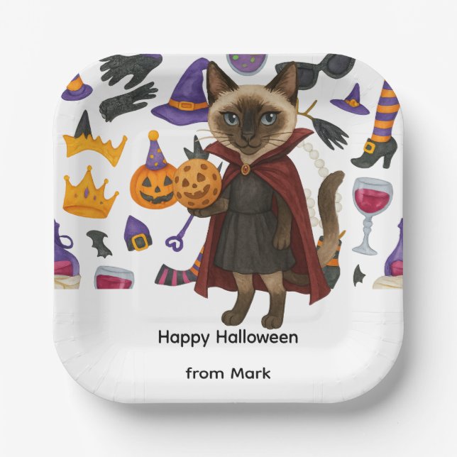 Pickleball halloween party for cat lovers  paper plate (Front)