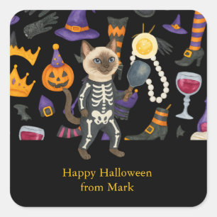 Pickleball halloween party for cat lovers square sticker