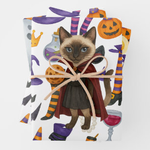 Pickleball halloween party for cat lovers wrapping paper sheet
