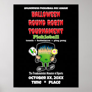 Pickleball Halloween Party Frankenstein's Monster Poster