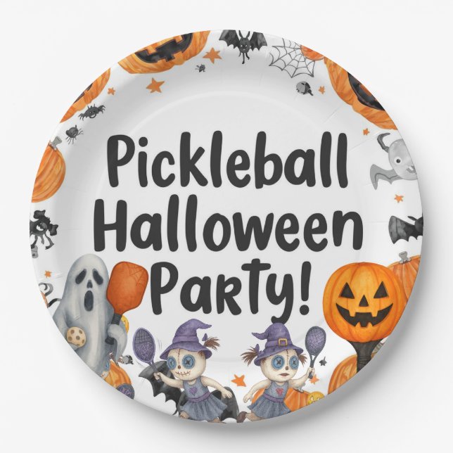 Pickleball Halloween Party  with paddle and ball Paper Plate (Front)