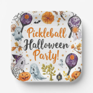 Pickleball Halloween Party with paddle and ball Paper Plate