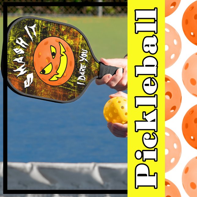 Pickleball Halloween Pumpkin Smash It Pickleball Paddle (Pickleball Smash It I Dare You Grunge Orange Ball Pickleball Paddle)