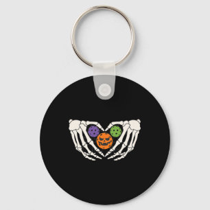 Pickleball Halloween Skeleton Hands Love Heart Pum Key Ring