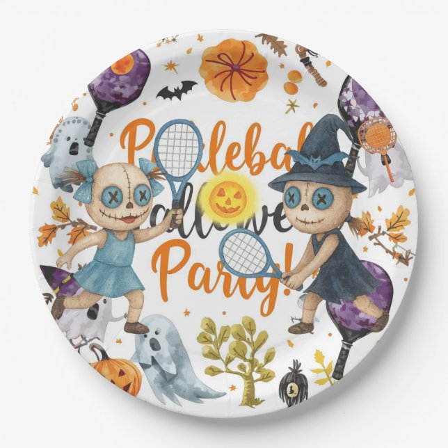 Pickleball Halloween themed for party  Paper Plate (Front)