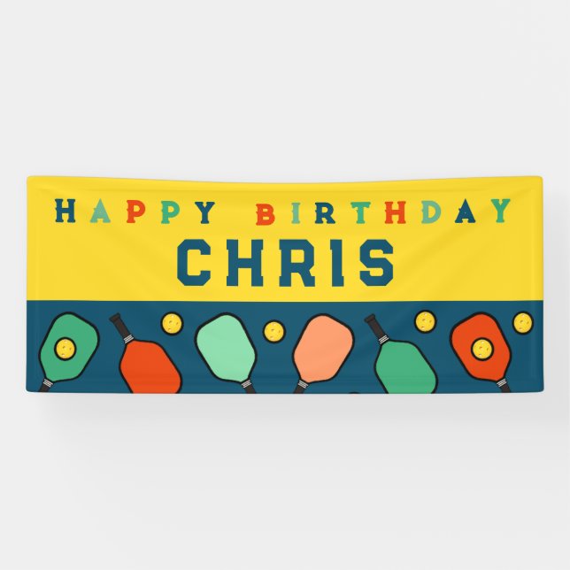 Pickleball Happy Birthday Banner (Horizontal)