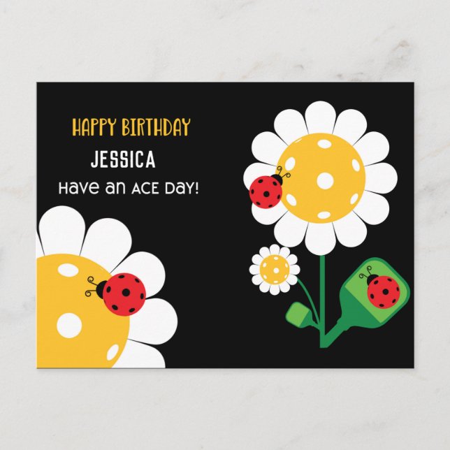 Pickleball Happy Birthday Black Customisable  Card (Front)