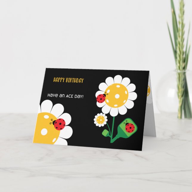 Pickleball Happy Birthday Black Customizable  Card (Front)