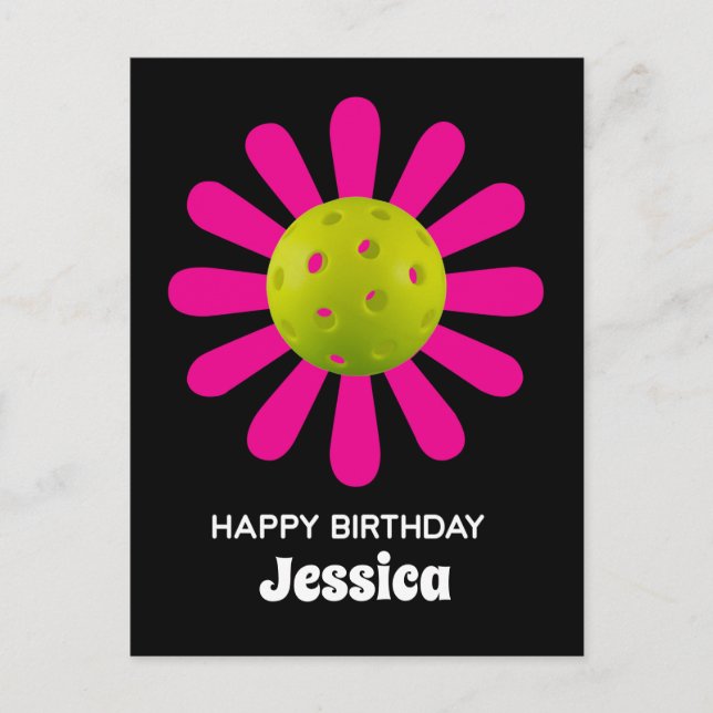 Pickleball Happy Birthday Cute Black Customisable Postcard (Front)