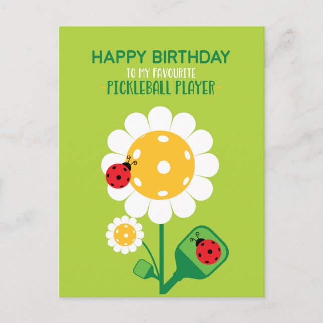 Pickleball Happy Birthday Cute Green Customisable Postcard (Front)