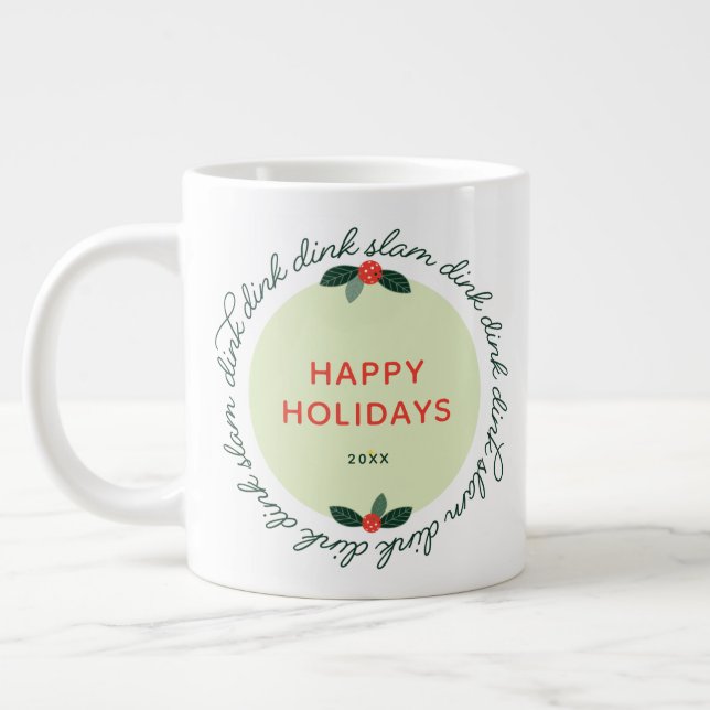 Pickleball Happy Holidays Custom Year Wreath Coffe Large Coffee Mug (Left)