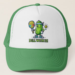 Pickleball Hat - Cute Cartoon Pickle with Paddle