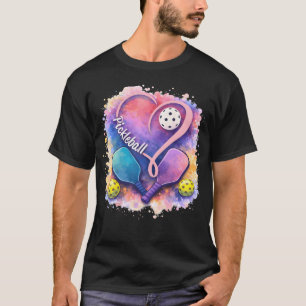 Pickleball Heart Colourful Paddle And Ball For T-Shirt