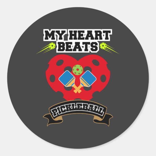 Pickleball Heart Paddle Ball Passion Sport Love Classic Round Sticker (Front)