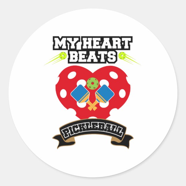 Pickleball Heart Paddle Ball Passion Sport Love Classic Round Sticker (Front)