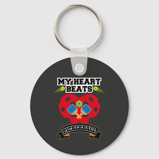 Pickleball Heart Paddle Ball Passion Sport Love Key Ring (Front)