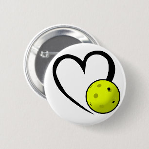 Pickleball Heart Valentine Love Black and Yellow 6 Cm Round Badge