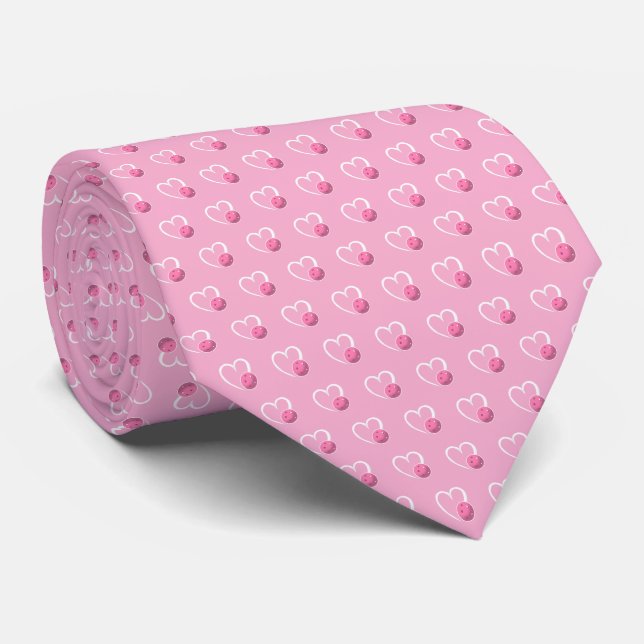 Pickleball Heart Valentine Love Pink on Pale Pink Tie (Rolled)