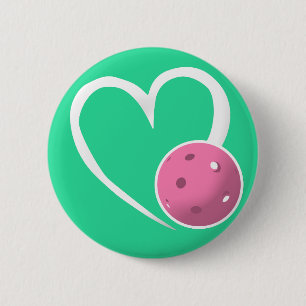 Pickleball Heart Valentine Love Pink Turquoise 6 Cm Round Badge