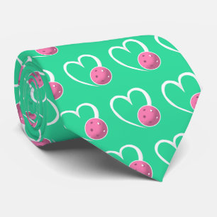 Pickleball Heart Valentine Love Pink Turquoise Tie