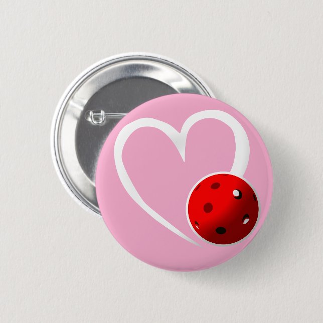 Pickleball Heart Valentine Love Pink White Black 6 Cm Round Badge (Front & Back)