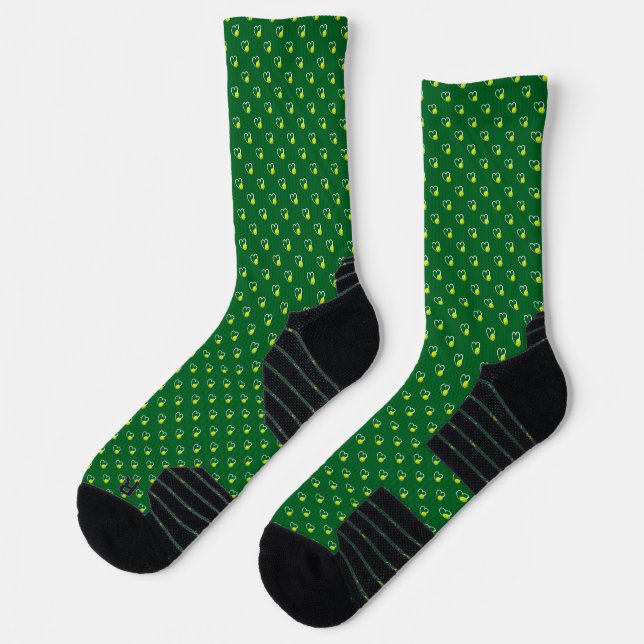 Pickleball Heart Valentine Love Yellow and Green Socks (Left)