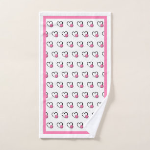 Pickleball Hearts Pink and White Hand Towel