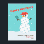 Pickleball Holiday Christmas Humourous Snowman Car<br><div class="desc">Your family and friends will get a chuckle when they see this pickleball snowman holiday card! In red,  blue and white. Text below the snowman is customisable. Part of a collection from Parcel Studios.</div>