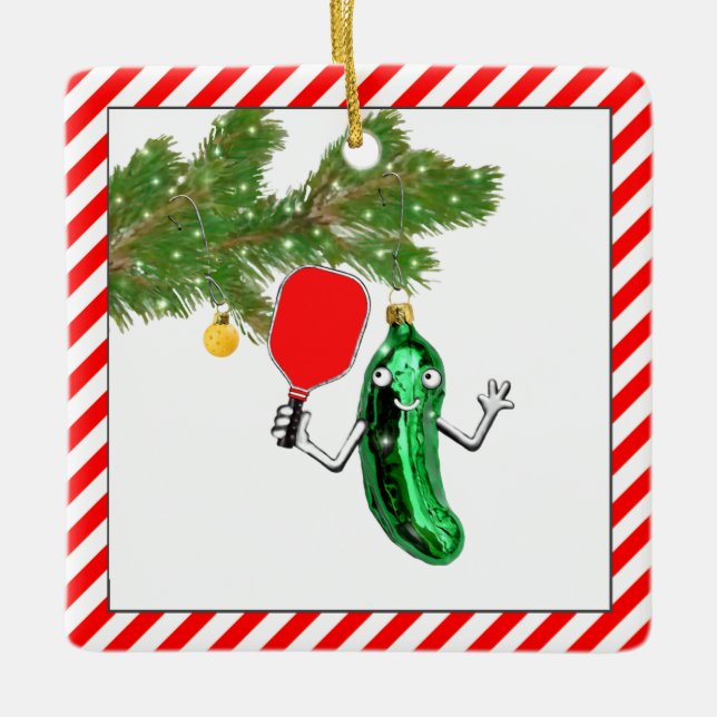 Pickleball Holiday Gift 2022 Ceramic Tree Decoration (Front)
