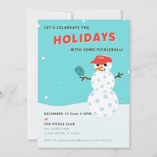 Pickleball Holiday Party Humourous Snowman Invitation (Front)