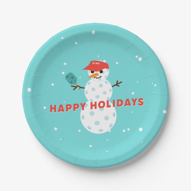 Pickleball Holiday Party Humourous Snowman Plate (Front)