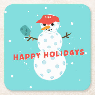 Pickleball Holiday Party Humourous Snowman Square Paper Coaster