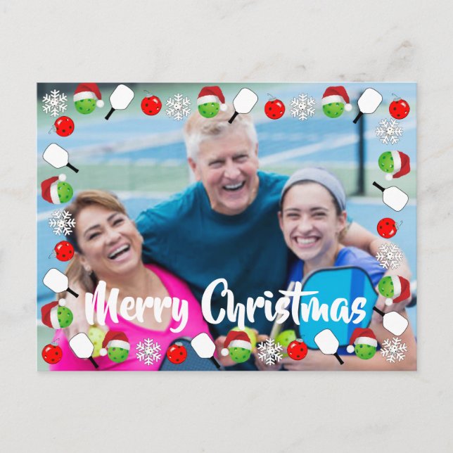 Pickleball Holiday Photo Frame Merry Christmas Postcard (Front)
