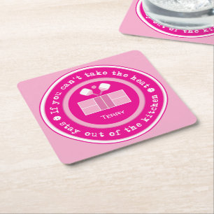 Pickleball: if you cant take the heat custom text square paper coaster