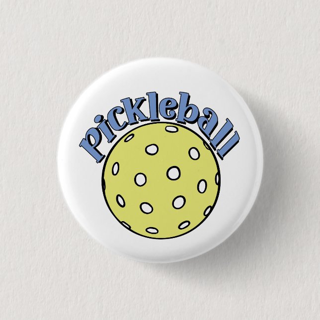 Pickleball in Blue with Yellow Ball 3 Cm Round Badge (Front)
