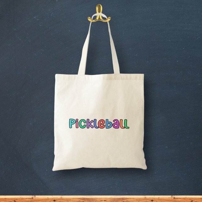 Pickleball in Colourful Multicolor Retro Typograph Tote Bag (Creator Uploaded)