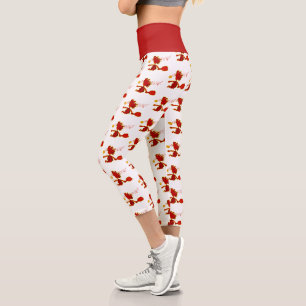 Pickleball In Red On White Capri Leggings