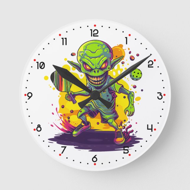 Pickleball Invader Pickleball  Round Clock (Front)