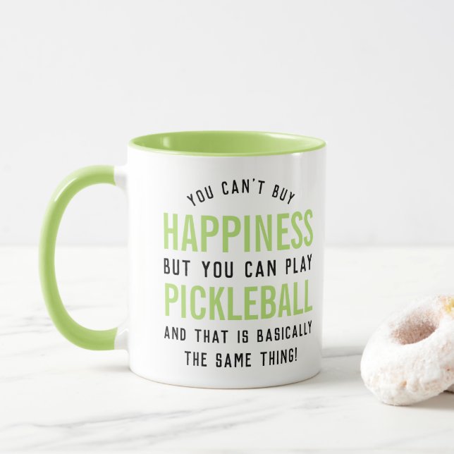 Pickleball is Happiness Funny Pickleball Gift Mug (With Donut)