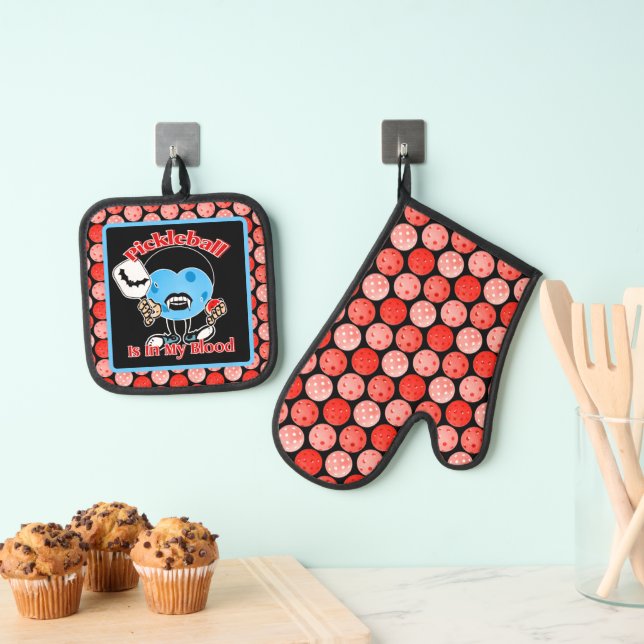 Pickleball Is In My Blood Halloween Vampire Oven Mitt & Pot Holder Set (Insitu(Hanging))