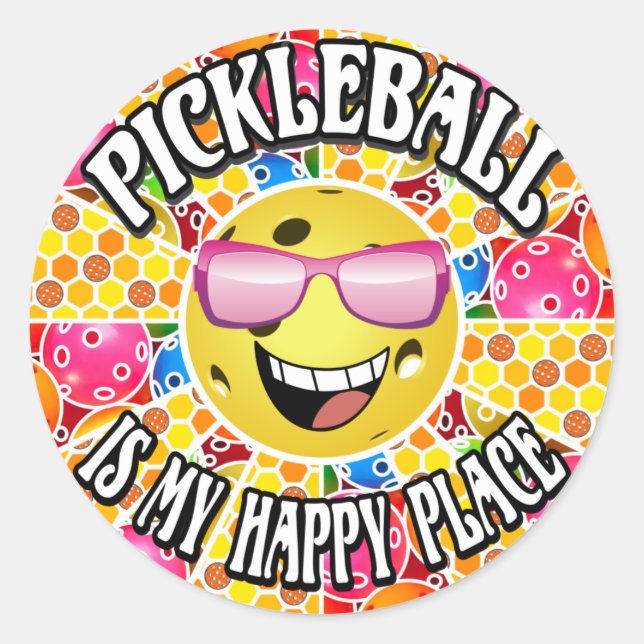 Pickleball is My Happy Place -  Colourful Graphic Classic Round Sticker (Front)