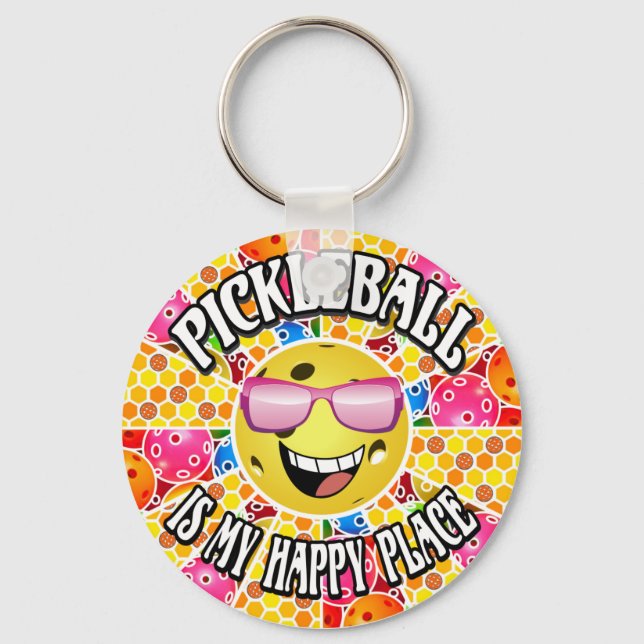 Pickleball is My Happy Place -  Colourful Graphic Key Ring (Front)