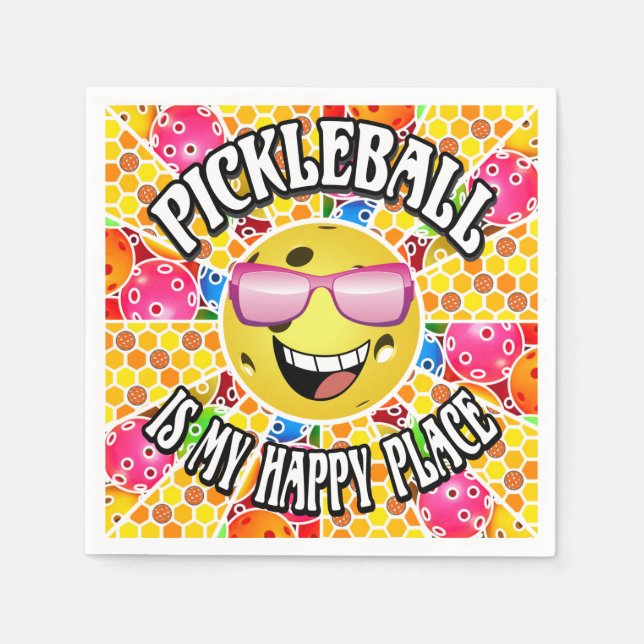 Pickleball is My Happy Place -  Colourful Graphic  Napkin (Front)