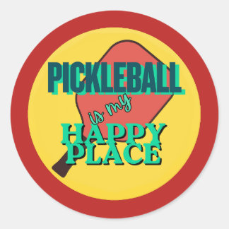 Pickleball is my happy place humour  classic round sticker