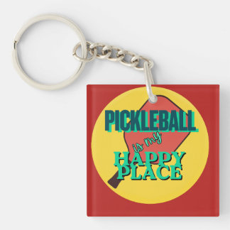 Pickleball is my happy place humour  key ring